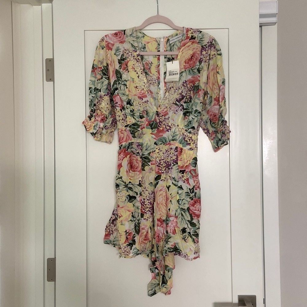 FAITHFULL THE BRAND ANA ROMPER PINK YELLOW FLORAL ANTHROPOLOGIE